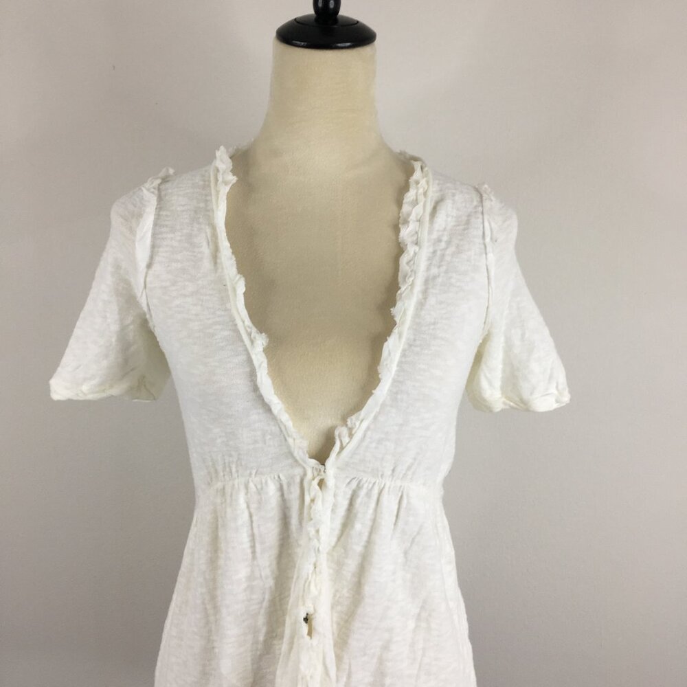 MOTH Anthropologie White/Ivory Textured Ruffle Button Button Cardigan Shirt - Picture 5 of 14